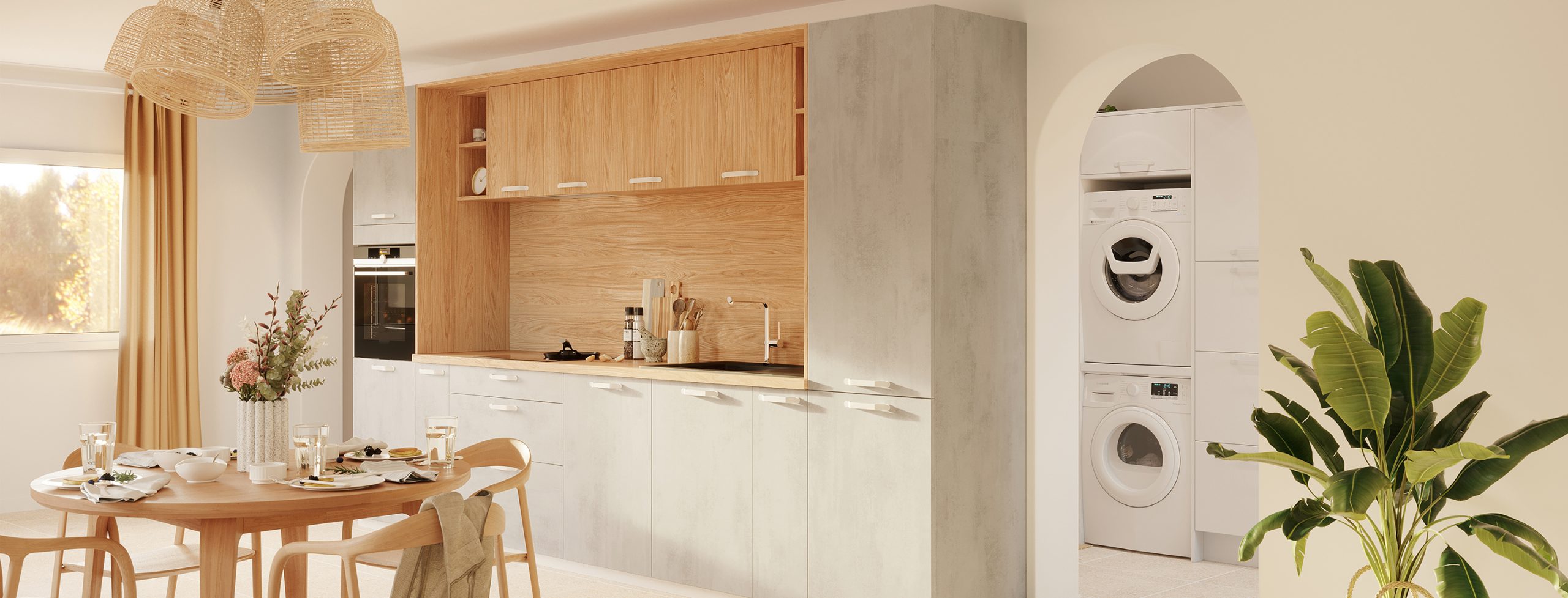 cuisine-moderne-double-espace-buanderie-blanc-et-bois